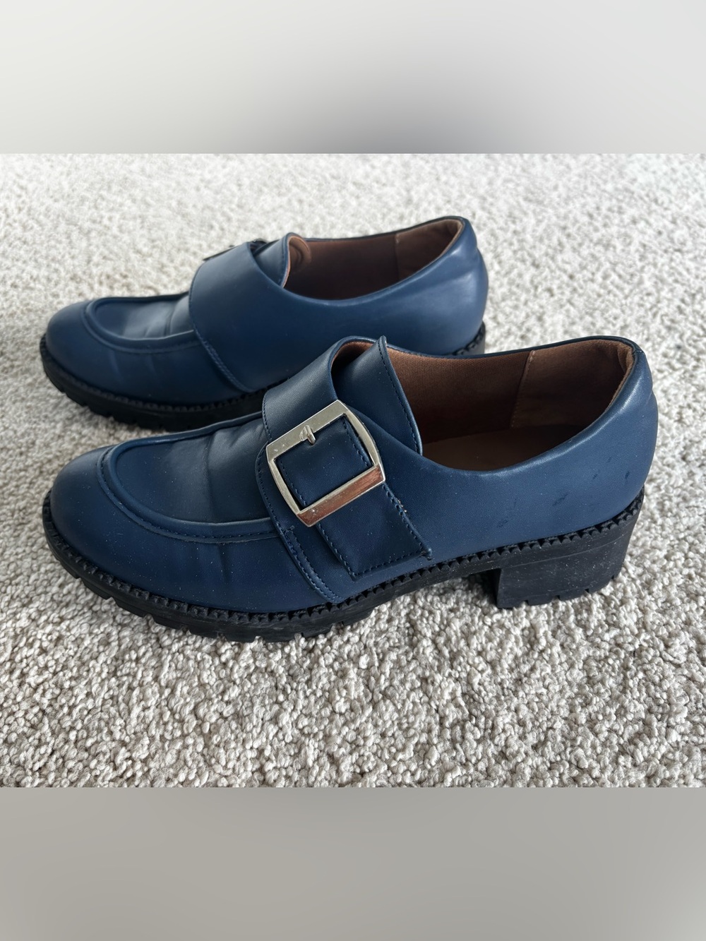 Women's Dark Blue Buckle Loafers